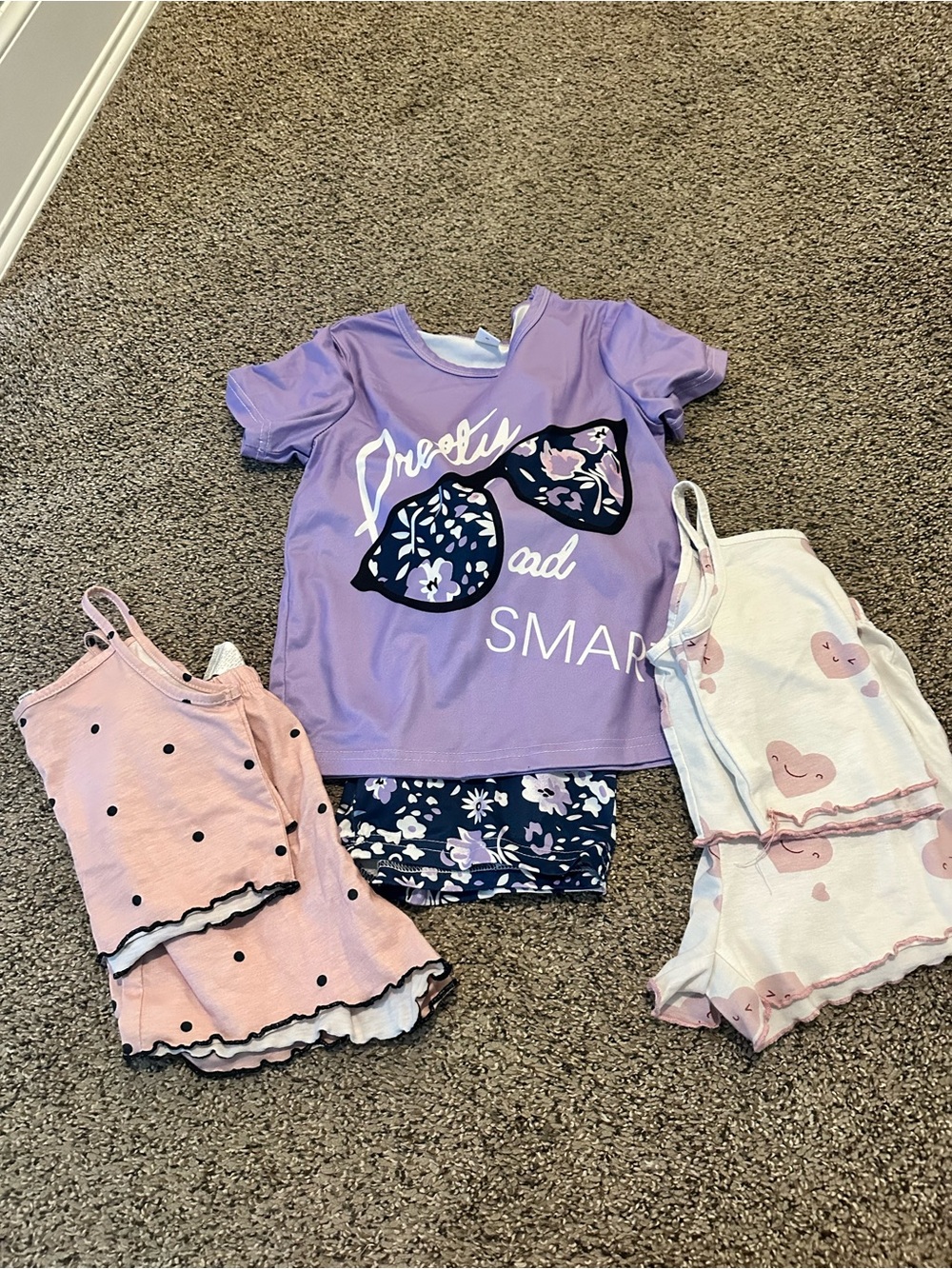 SHEIN Purple Sunglasses Graphic Short Sleeve Pajama Set with Pink and White Mix